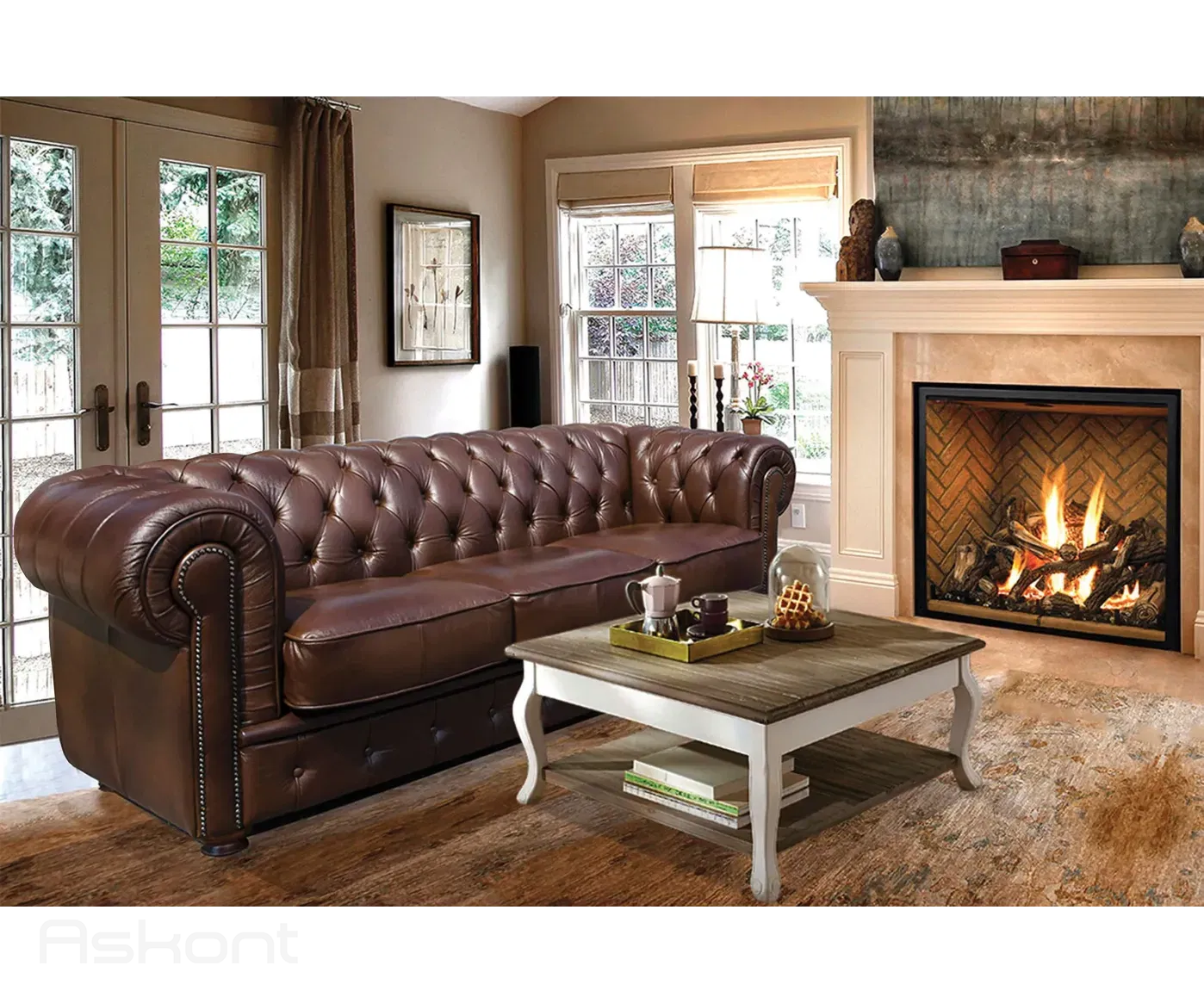 ASKONT Chesterfield Windsor Kožená pohovka 3M Puncovaná / bez puncování