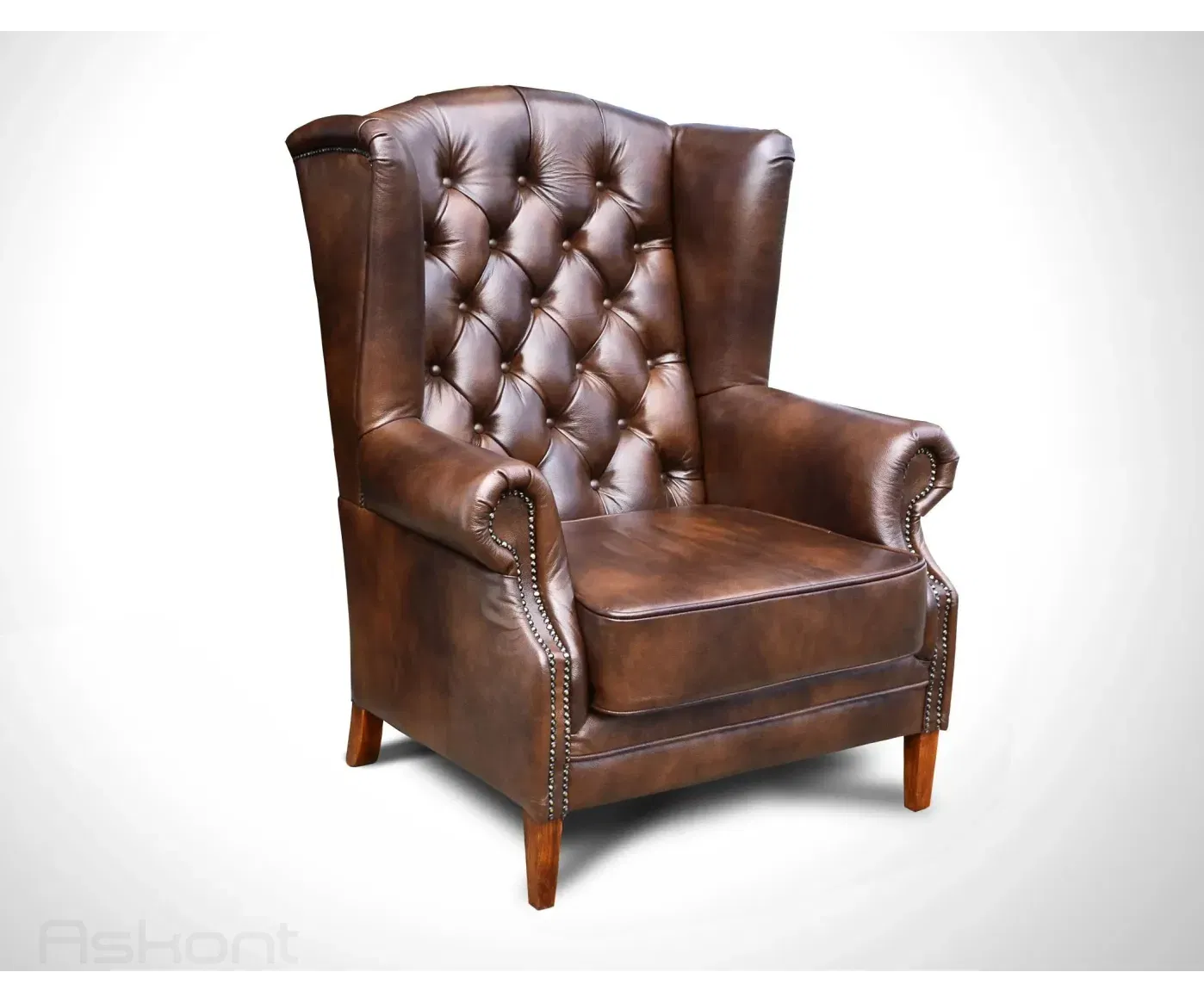ASKONT Chesterfield Harold Kožené křeslo puncované hnědé
