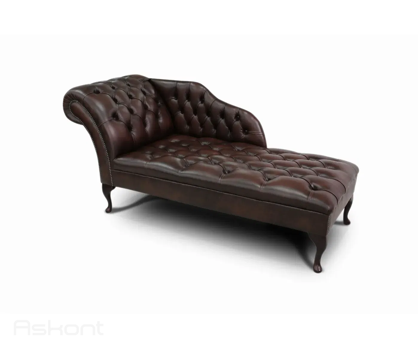 ASKONT Chesterfield Shezlong Kožené křeslo puncované hnědé