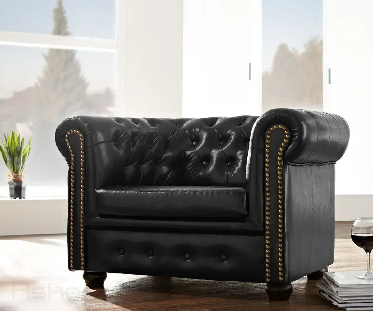 Chesterfield Bis: Křeslo 1M Antik Black s puncy