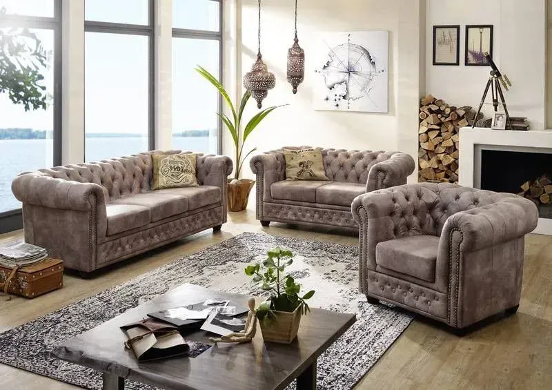 Chesterfield Oxford: Sedací souprava 3+2+1 silver