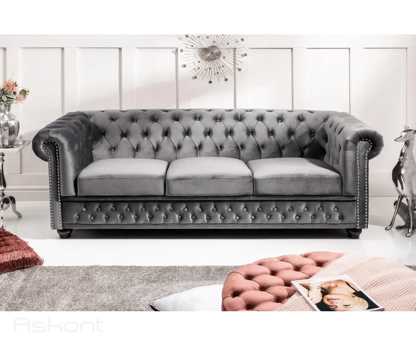 Chesterfield Oxford: Pohovka 3M light gray