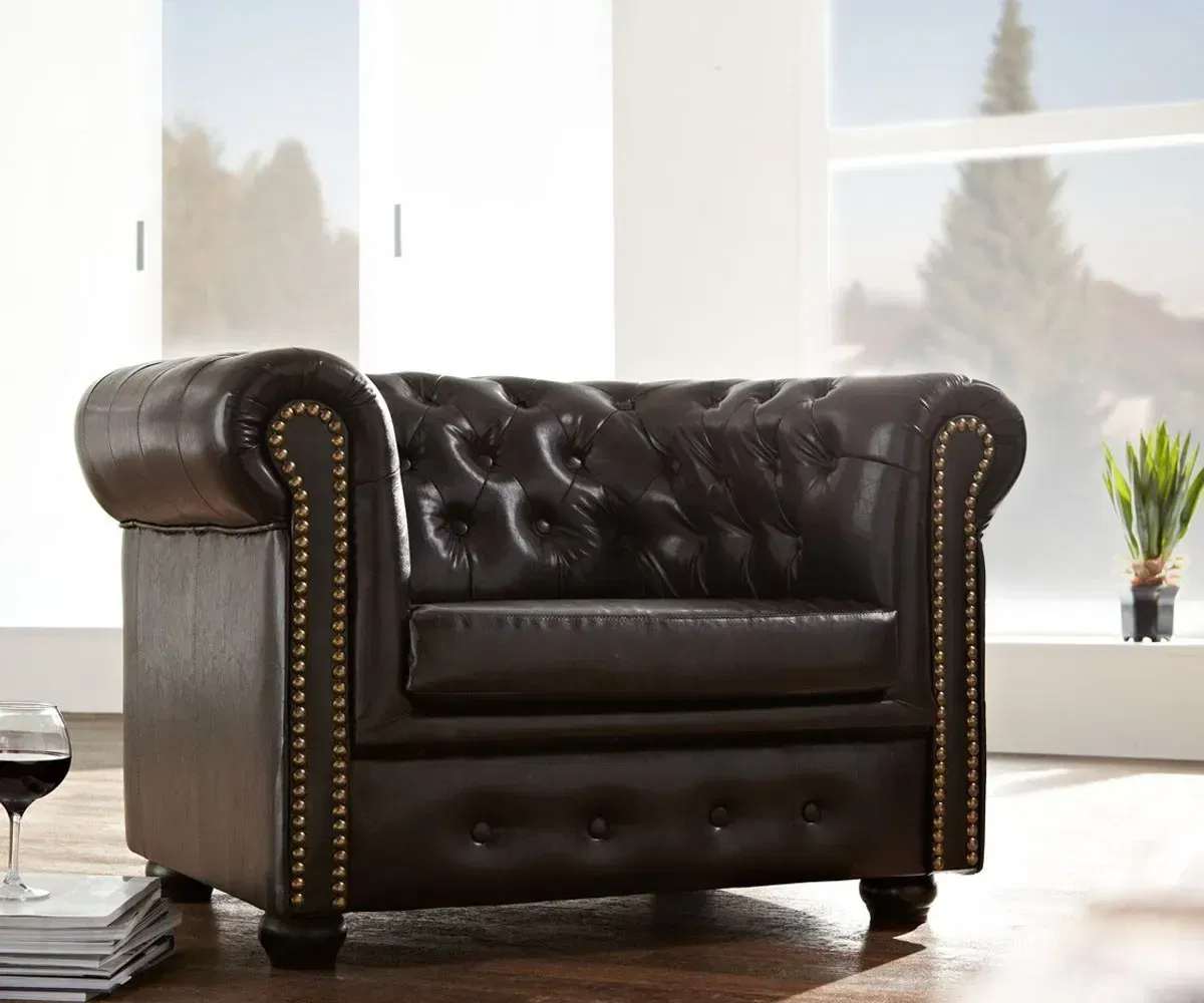 ASKONT Chesterfield Bis tmavě hnědá Křeslo s puncy