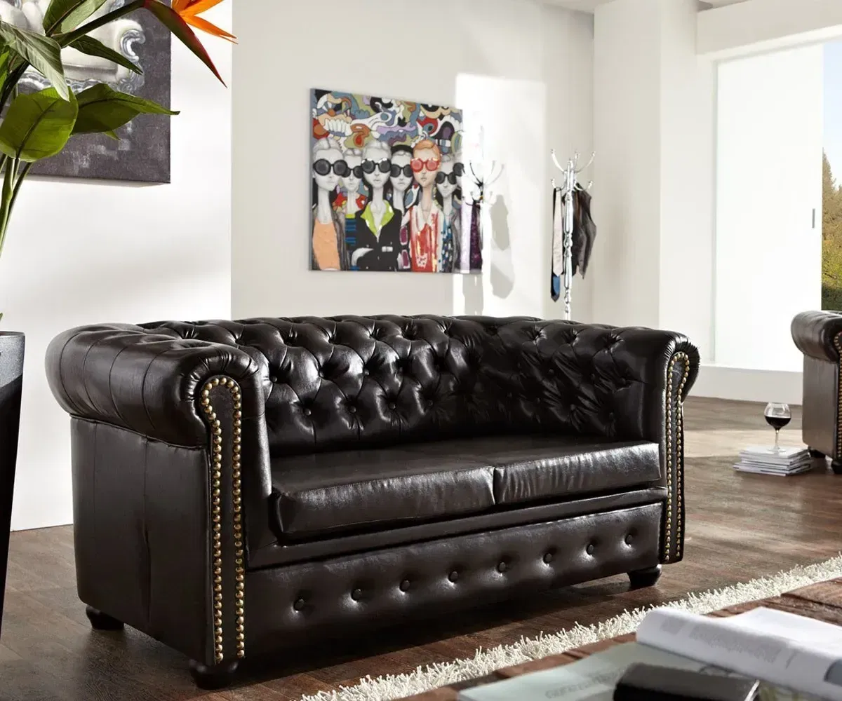 ASKONT Chesterfield Bis hnědá s puncy Pohovka 2M
